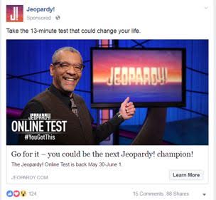 Ad for Jeopardy online test